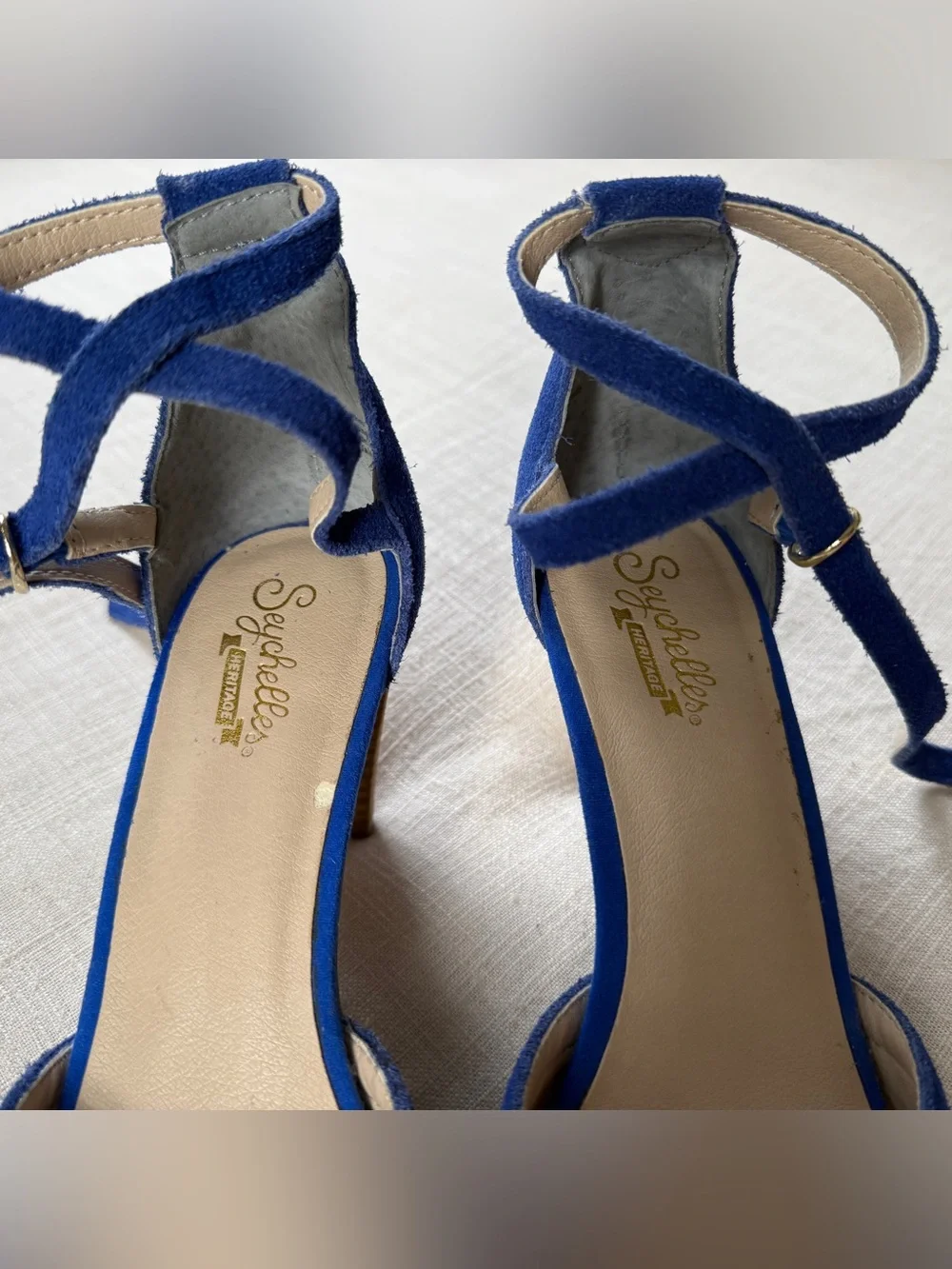 Seychelles Ultramarine Cobalt Blue Leather Suede Strappy Heeled Sandals Size 7